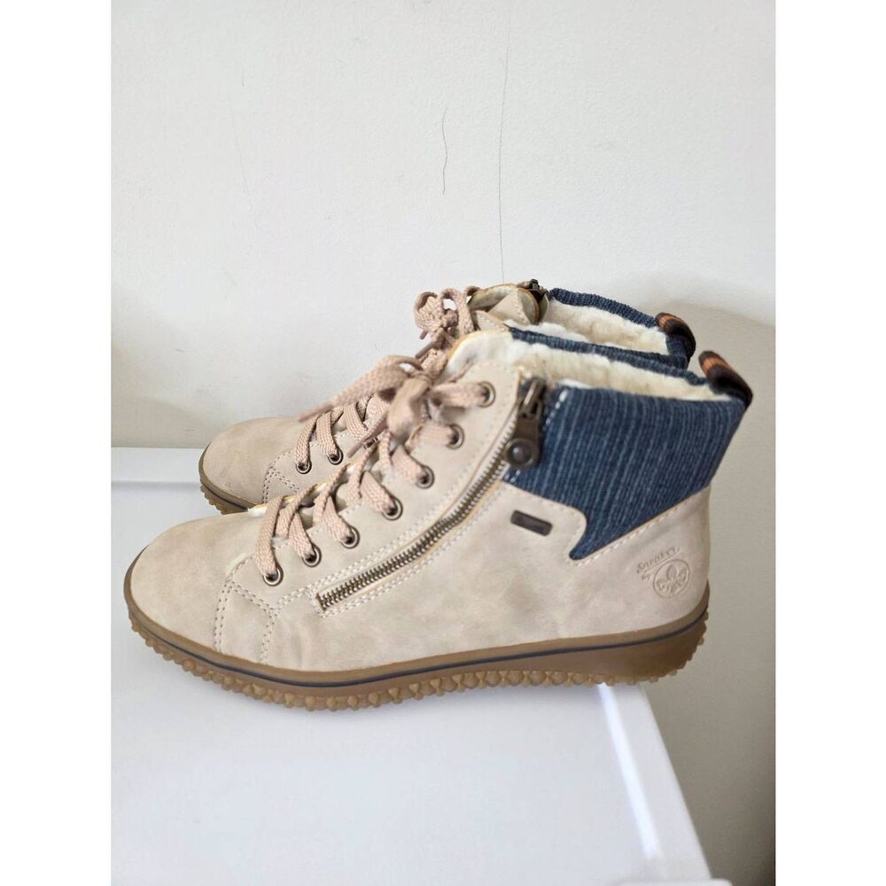 Rieker Rolling Soft Beige Ankle Boots for Women with Warm Lining and Zip 41(US 9